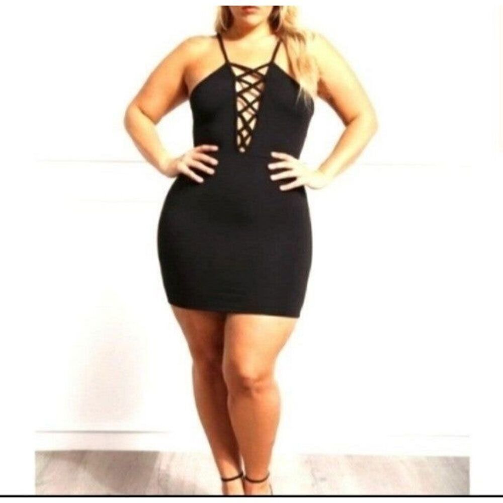 Womens Plus Size Black sexy Plunge Dress sz 2X